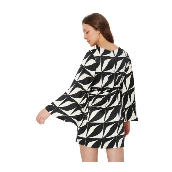 Printed Boat-Neck Sheath Dress Black & Cream  Size Small - Picture 3 of 4